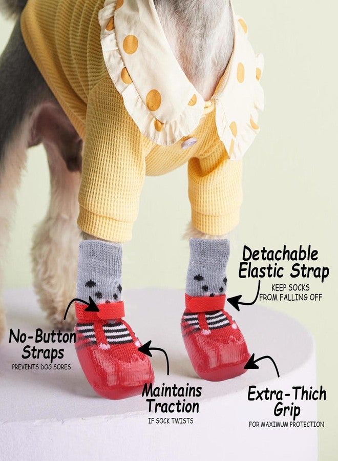 YAODHAOD Anti-Slip Dog Socks for Hardwood Floors,Dog Shoes Hot/Cold Pavement to Prevent Licking Paws,Dog Boots & Paw Protector, Traction Control Booties for Small Dogs(4PCS) (Red, Medium) - Image 2